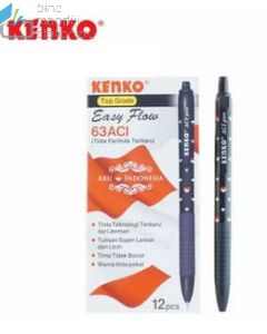 Contoh alat tulis Bollpoint Pulpen Pena Tulis Kenko 63 Ballpen Easy Flow ACI dan gambarnya