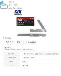 Katalog peralatan kantor SDI 0103 Pencil Knife 0.4mm X 10mm X 57 mm Pisau Cutter Lipat dan gambarnya